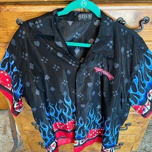 LAS VEGAS Black and Blue Flame Men's Casual Shirt